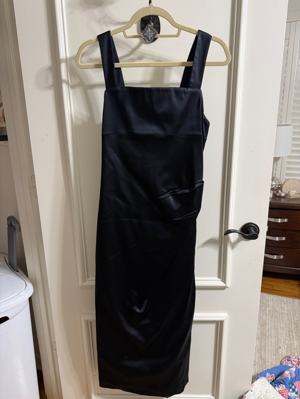 Aritzia Black/Dark Navy Square-Neck Midi Dress with Wide Straps